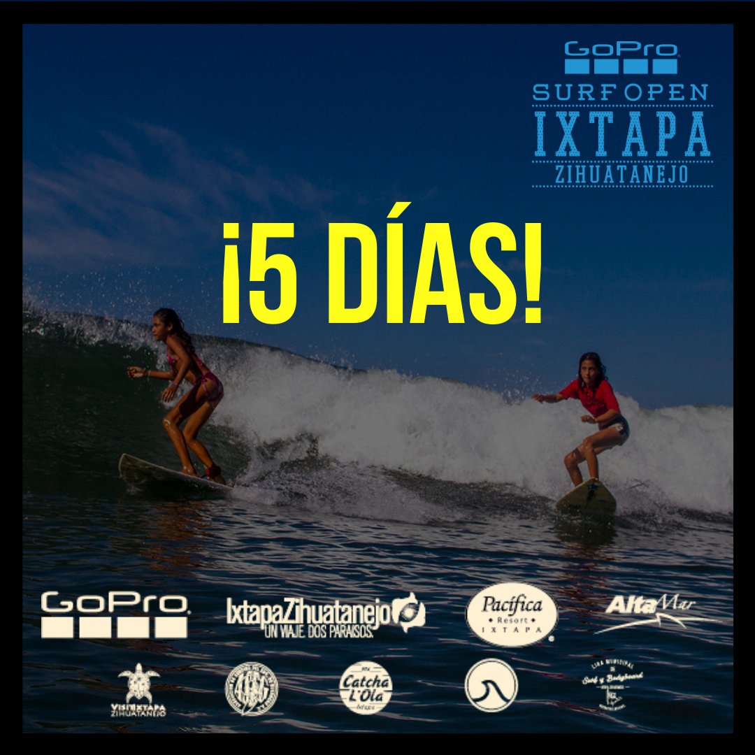 A menos de una semana del #GoProSurfOpenIxtapa, no dudes en seguir este gran evento que estará increíble.
 #SOL #SurfOpenLeague #Ixtapa #Zihuatanejo #Escolleras #GoProMx #Pacificaresorts #VisitIz