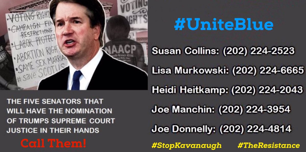 RulingVenus's tweet photo. 💥URGENT💥 The future of our country comes down to this handful of Senators. Call on them to #SaveSCOTUSNow ‼️
#StopKavanaugh
#CancelKavanaugh
#UniteBlue
#TheResistance
#KavaNope https://t.co/CLqcSd2egD