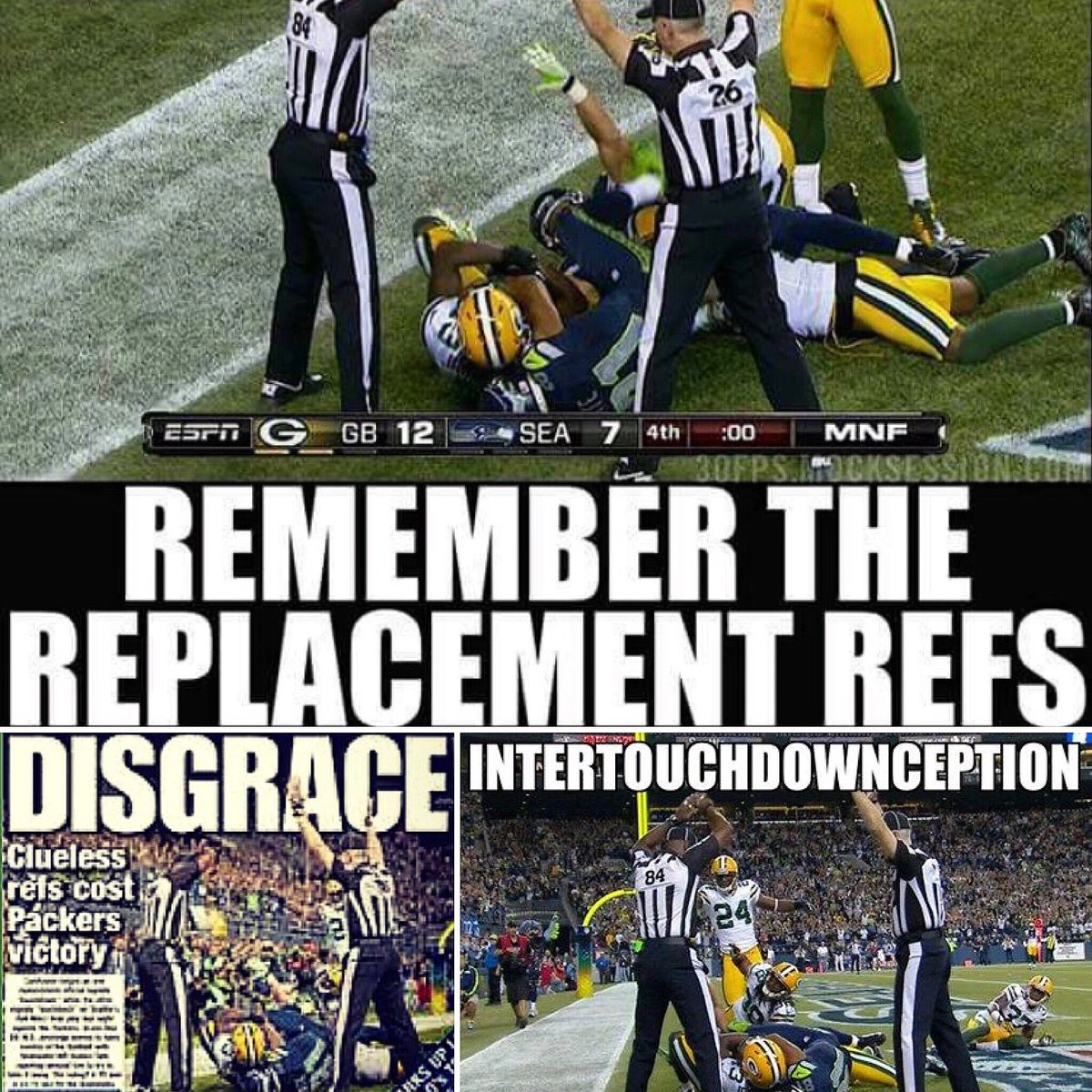 R8ersMom's tweet image. Tie for #WorstCallEver! EXACTLY 6 years later and the refs are celebrating the anniversary of the #FailMary by screwing the #Packers yet again. #FreeClay #GoPackGo⁠ #LetThemPlay