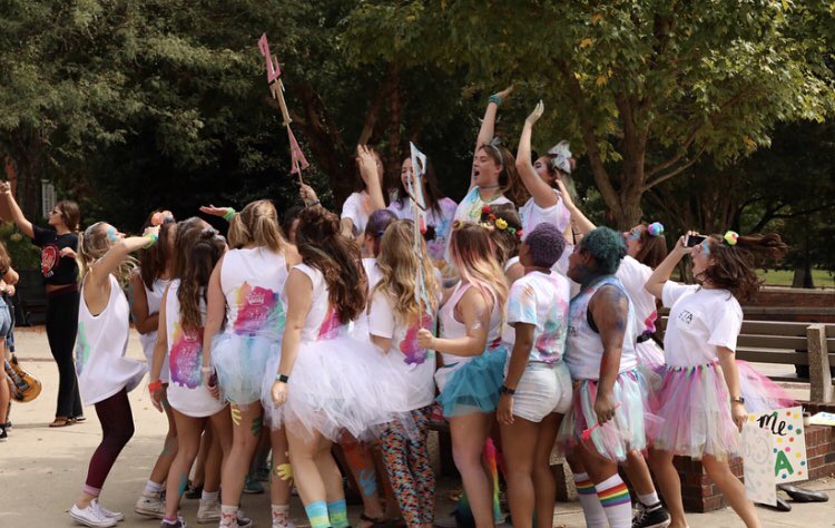 NCZTA's tweet image. Sunday sister spotlight: the ladies of @LRZTA on a colorful recruitment! Welcome to @ztafraternity new members! 👑❤️ #nczta #sistersunday #zta