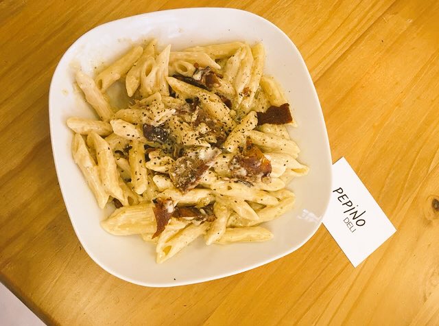 Penne carbonara special this weekend at Pepino! Fully vegan and fully delicious.