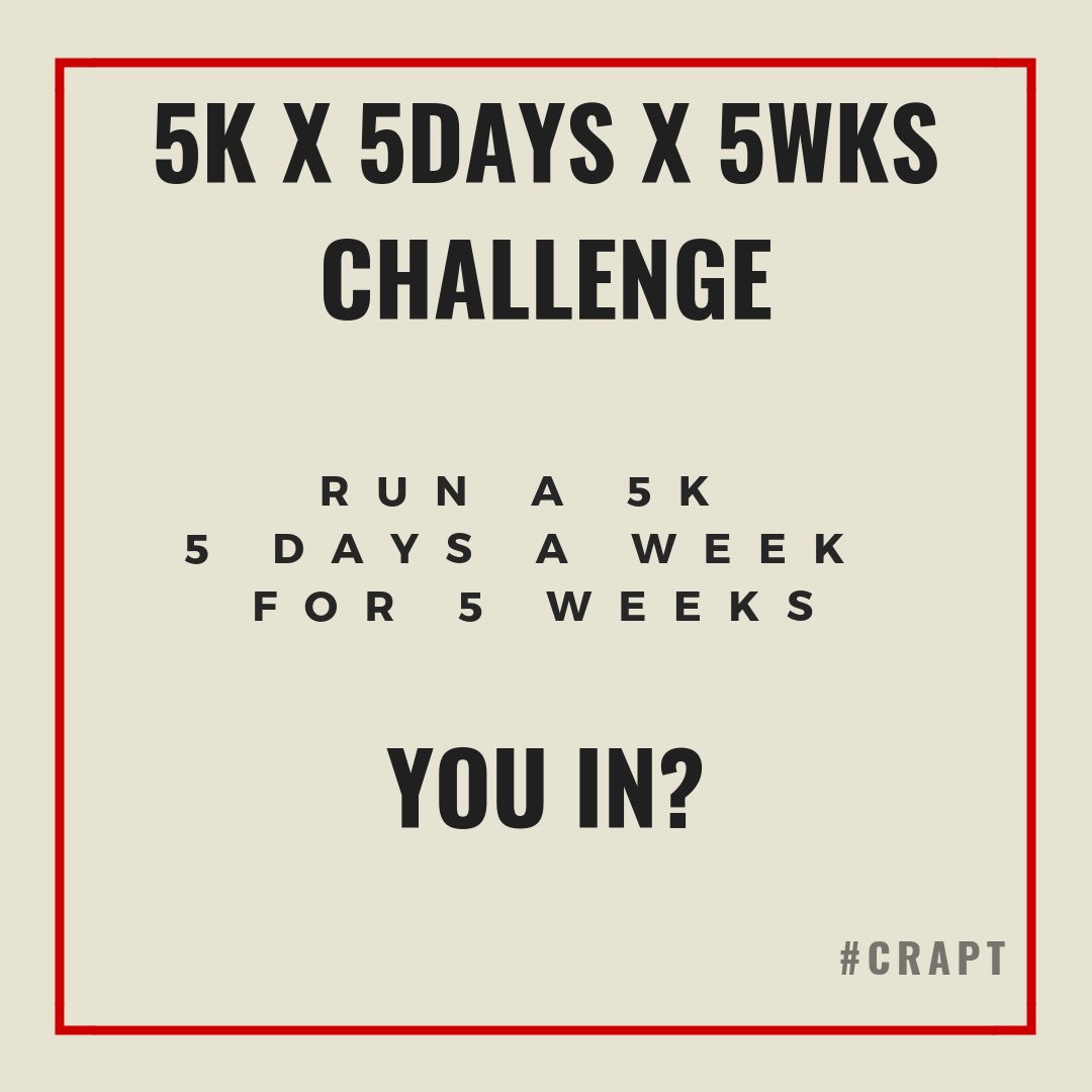 We’re going to run a 5k everyday, 5 days a week, for 5 weeks. 🏃🏻‍♀️🏃🏼‍♀️💪Challenge accepted! ✅ Use #5k5d5w for a shoutout 😊😘 #youin #challengeaccepted  #crapt
