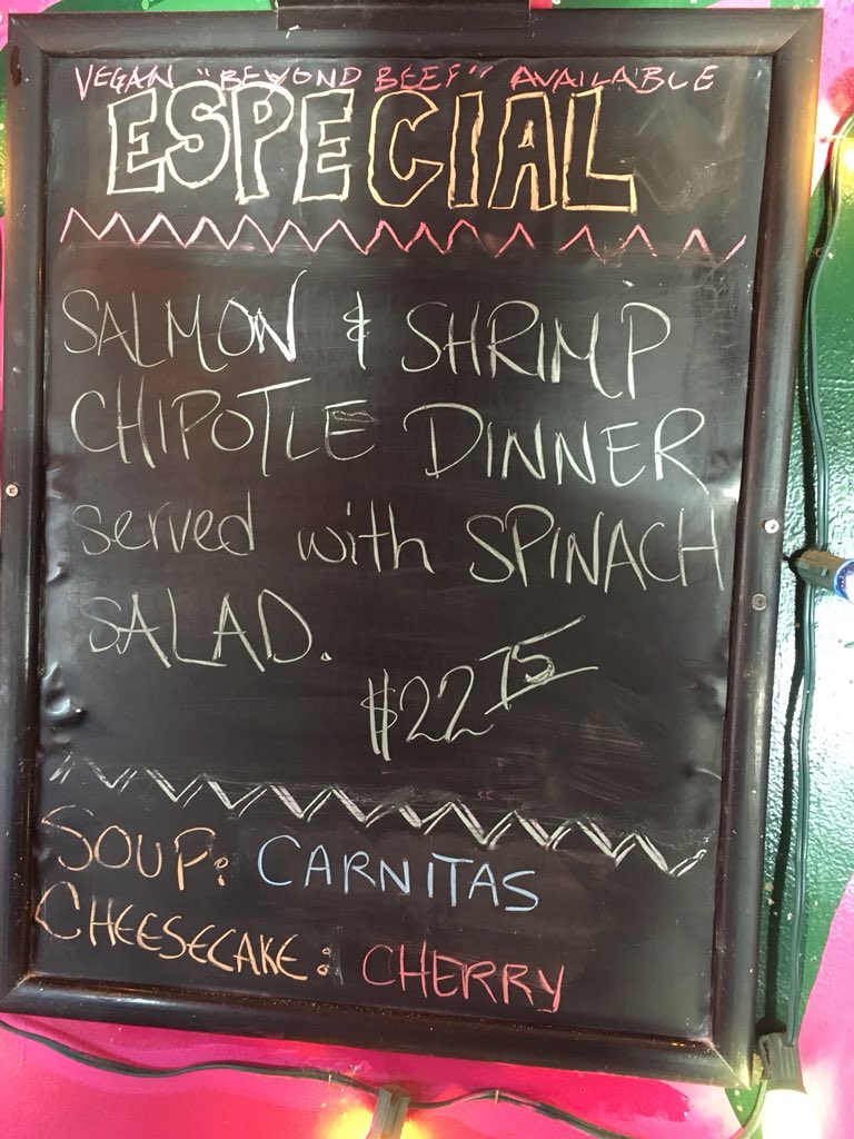 GinasMexican's tweet photo. Dinner Feature: Locally Caught Salmon and Shrimp Chipotle Dinner served with Spinach Ensalada.
Soup of the Day: Carnitas
Cheesecake of the Day: Cherry
#Nanaimo #ginasmexicancafe #locallycaught #localsalmon #cheesecakeoftheday #soupoftheday https://t.co/b5ixPxHBER
