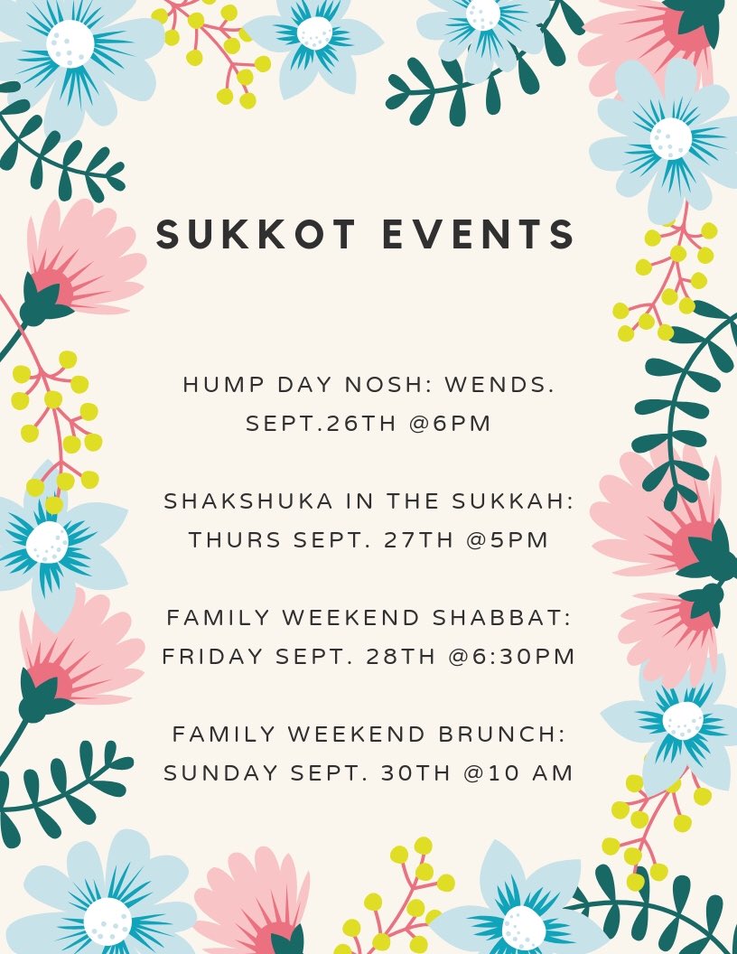 A week of fun filled events that we hope to see you all at! 

Chag Sameach! Enjoy your Sukkot.