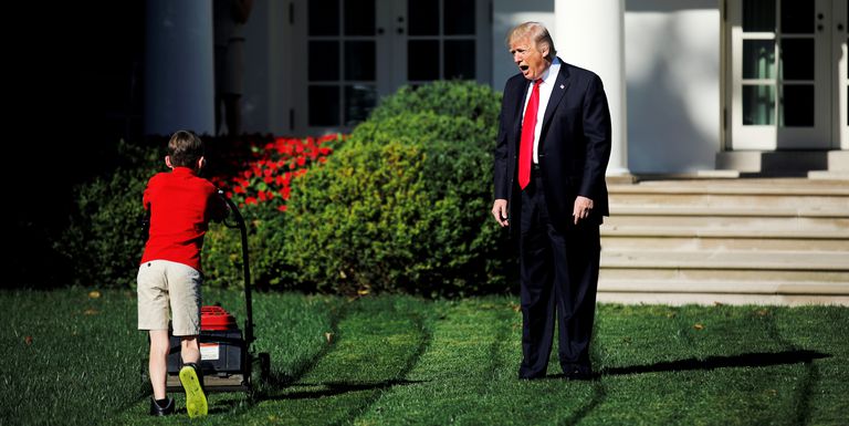 Trump yelling at boy mowing lawn