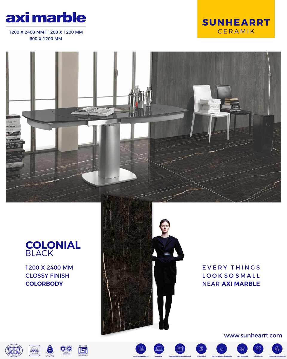 sunhearrt's tweet photo. Distinctive Delicacy of Modernity
#Sunhearrt #Ceramic #Tiles #AxiMarble
#1200x2400mm #1200x1200mm #600x1200mm #ColonialBlack
#GlossyFinish #Colorbody
#Architect #Interior #Innovation #uniqueness #ceramictiles
#tiledesign #interiordesignideas #homeidea #Manufacturer
#Exporter https://t.co/gTRDbEfx1u
