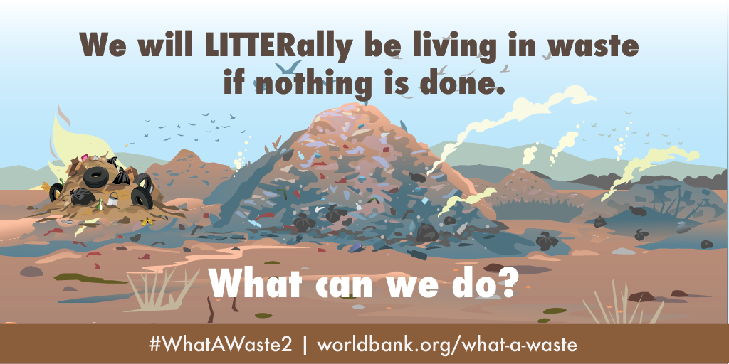 UNEP's tweet photo. The world generates 242 MILLION tonnes of plastic waste /yr!😱 That's the weight of: 
🌆1,376 #EmpireState Buildings 
🐳3.4 MILLION adult blue whales
🍼24 TRILLION 500ml PET bottles 
Read the #WhatAWaste2 report &amp;learn how to #BeatPlasticPollution https://t.co/pfOFNBZNHh https://t.co/xeuDoUSdMU