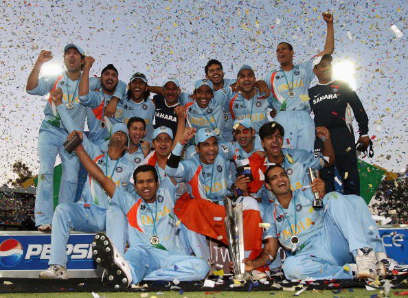 Team India celebrating the 2007 T20 World Cup victory in South Africa. (Credits: Twitter/BCCI)