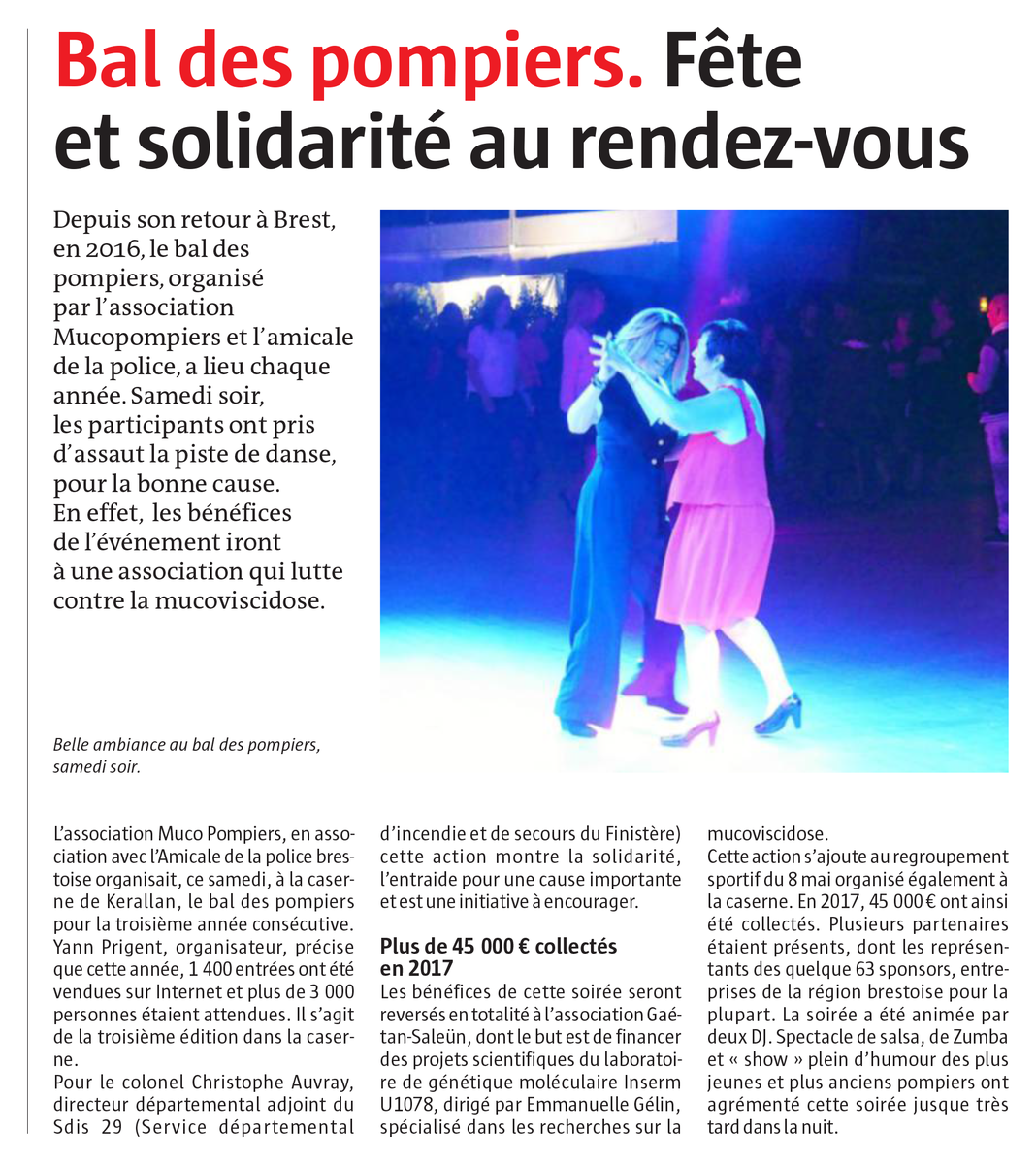 Mucopompiers's tweet photo. Article du Télégramme de #Brest sur le bal des pompiers. Merci à tous pour votre solidarité ! https://t.co/Y7LAaQE531