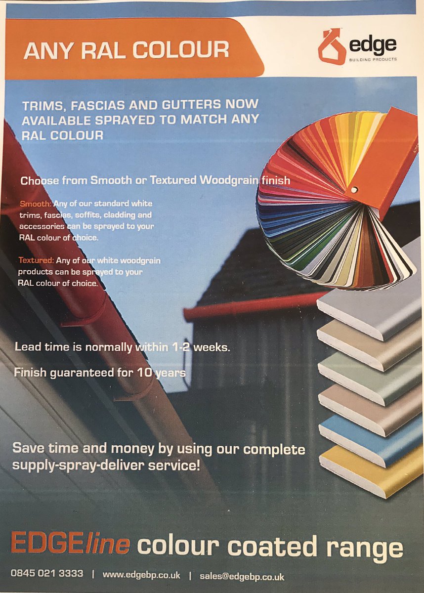 Did you know we can match any ral colour with any of our trims , fascia and gutters .
Call us on 0208 712 2281 for nationwide delivery