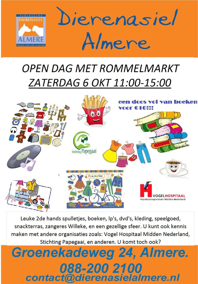 Zaterdag 6 oktober Open dag met o.a #rommelmarkt #dierenasiel #Almere Komt u ook ?