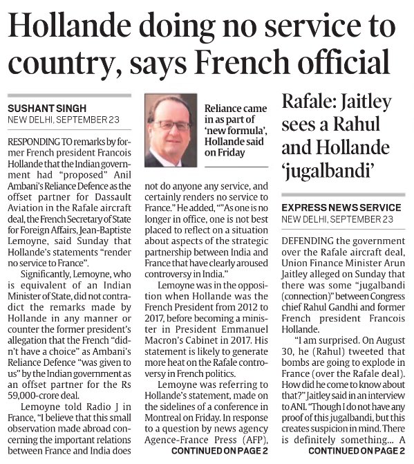 SitaramYechury's tweet image. The French junior minister has confirmed what President Hollande has said, that Modi govt came with a “New Formula” which brought Modi&apos;s crony friend in the Rafale deal. His Ministers’ rants and Modi&apos;s silence don&apos;t cut any ice now. Corruption is out in the open.