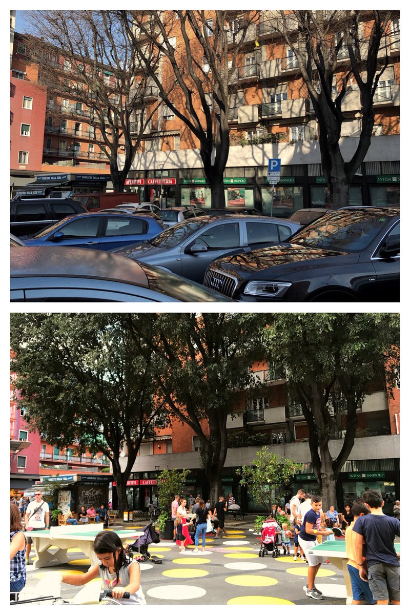 GlobalStreets's tweet photo. Honored to work with #BloombergAssociates & the city of #Milan to transform this space in #Dergano from storage of #metalboxes to a bustling #piazza filled with life! Prioritizing #people over #parking! #worldcarfreeday #globalstreets #streetsforkids @JSadikKhan @PierMaran https://t.co/cLacfWxU5d