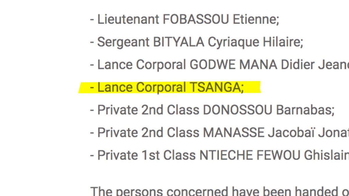 The name Tsanga also appears on the government’s list of soldiers now under investigation, suggesting that “Cobra” is a nickname for Lance Corporal Tsanga.