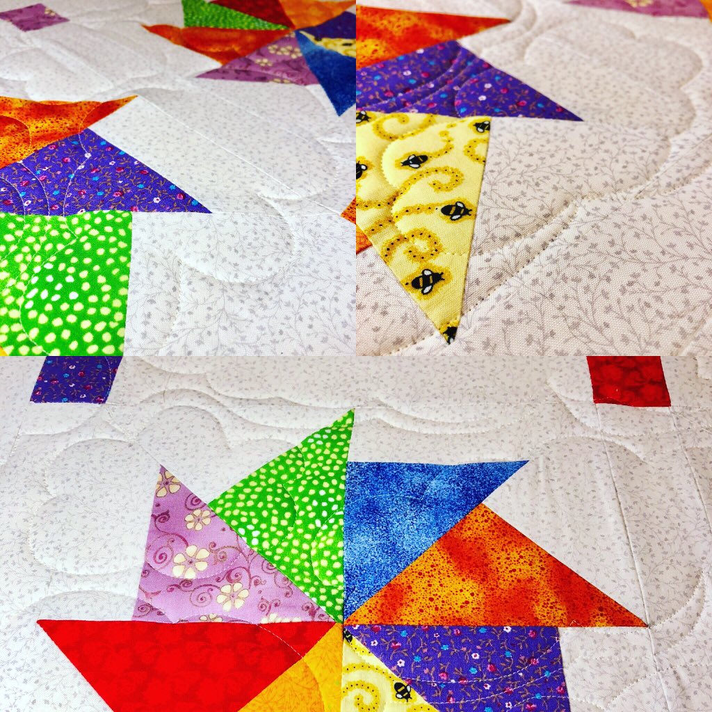 PeacefulHillQ's tweet image. What an adorable baby quilt on the longarm today! Bright pinwheels are complimented with big puffy clouds. #innovalongarm #quiltersofinstagram #superiorthreads