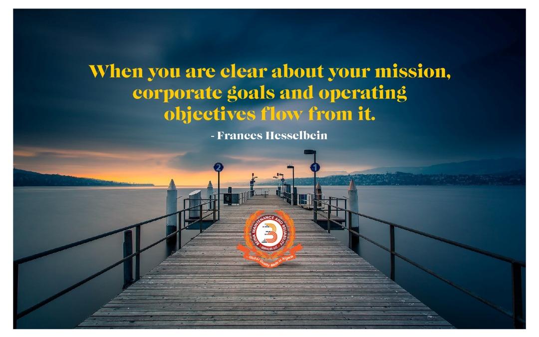 'When you are clear about your mission, corporate goals and operating objectives flow from it'
-  Frances Hesselbein ( @ToServeIsToLive )

#MondayMotivation #Vision #Mission #Priotity #CorporateGoals