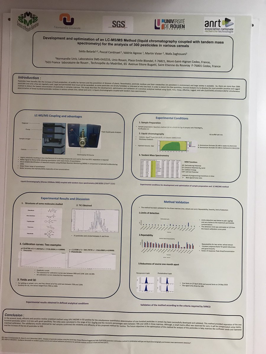 expertscience's tweet image. 😀international Symposium on Chromatography 
&amp;gt;&amp;gt;&amp;gt; @SGSFrance #Laboratory #Rouen  @SGS_SA  présents  
a scientific poster of his recent developments in Multi - pesticides analysis R&amp;amp;D in partnership  with @normandieuniv  @AgenceRecherche @AssoANRT #Expertscience @ISC2018_Cannes
