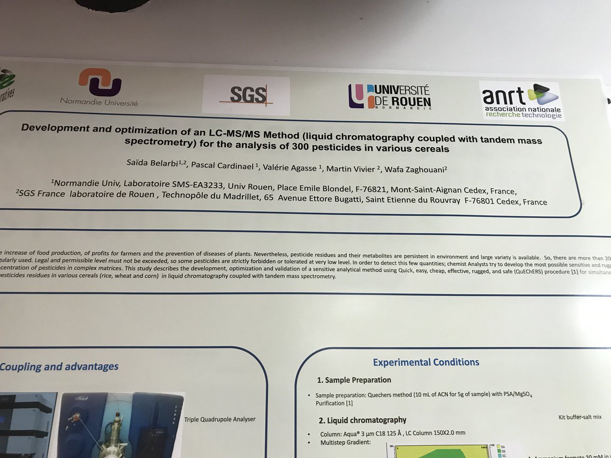 expertscience's tweet image. 😀international Symposium on Chromatography 
&amp;gt;&amp;gt;&amp;gt; @SGSFrance #Laboratory #Rouen  @SGS_SA  présents  
a scientific poster of his recent developments in Multi - pesticides analysis R&amp;amp;D in partnership  with @normandieuniv  @AgenceRecherche @AssoANRT #Expertscience @ISC2018_Cannes