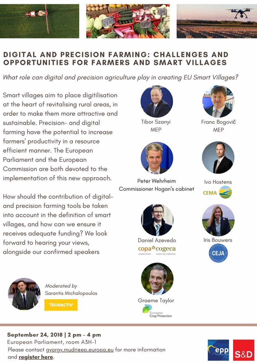 CEMAagri's tweet photo. Don't miss today the EP event "Digital and Precision Farming: Challenges and Opportunities for Farmers and Smart Villages". CEMA's Technical Director will be in the panel! 
#PrecisionFarming #dynamicagri https://t.co/pmEOWeJvv2