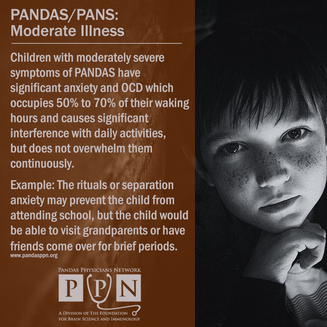 PANDASPPN's tweet photo. Patients with #PANDAS/#PANS may have a mild, moderate, or severe presentation of #symptoms. A moderate form of the illness causes significant interference with daily activities, but does not continuously overwhelm the person. https://t.co/dSx5KqtuLI #anxiety #ocd #pandasppn https://t.co/1VZt2bDcO5