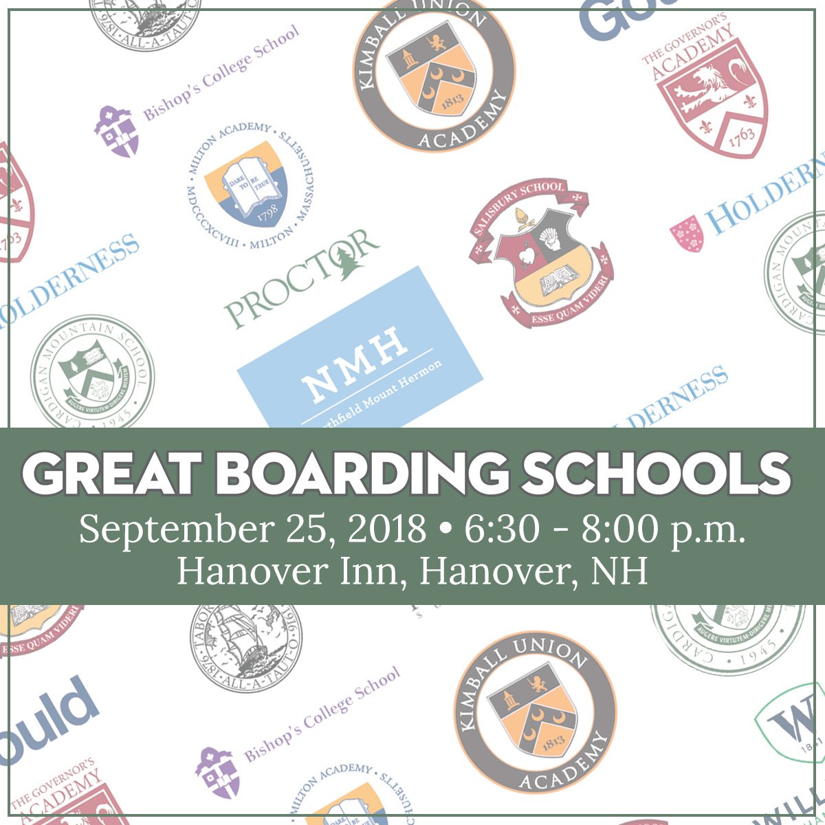 Interested in #boardingschool? Come and find out more at the Great Boarding Schools Fair! Tuesday, Sept. 25 at the @HanoverInn at 6:30pm. We hope to see you there!
