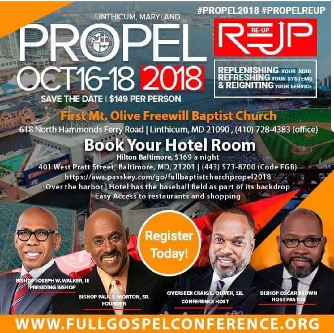 If you haven't registered to attend PROPEL 2018 do it TODAY. Online registration will end on October 2. This is an experience you do not want to miss. fullgospelconference.org   <a href="/FGBCF/">FGBCF International</a> <a href="/JosephWalker3/">Joseph Walker</a> @BishopPMorton <a href="/PastorDBMorton/">Debra B. Morton</a> <a href="/LesterLove/">Lester Love</a> <a href="/bishopdsbrister/">Darryl S. Brister</a> <a href="/BishopLLBrandon/">Larry Lawrence Brandon 1906</a>