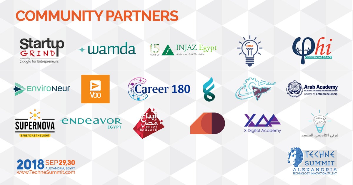 Techne_Summit's tweet photo. We have more community partners to announce this year at #TechneSummit. Please Welcome:
@StartupgrindCai
@WamdaME 
@InjazEgypt 
Masdar 
Phi Coworking Space
@Environeur_Co
@Voo_Eg  
Career 180
Finicom
Craft Pioneers
@AAST_EC https://t.co/jGr4QXJ88z