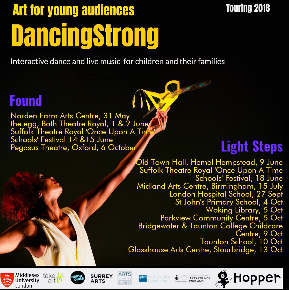 New season touring for our early year’s works. Looking forward to taking in a mix of settings from theatres to schools via @TakeArtDance & friends #found #lightsteps #HopperEY #familyarts #earlyyearsdance #fantasticforfamilies #interactivedance #livemusic #youngadventurers