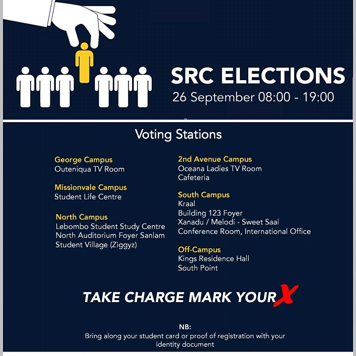 SRC election day is on Wednesday September 26th. Note the above voting stations across all campuses.
#SRCElections
#TakeChargeMarkYourX
#MadibazNews
#MadibazRadio
