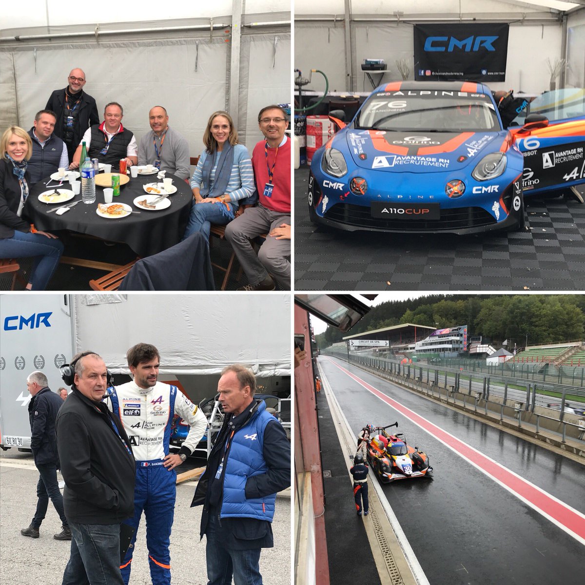 AVANTAGERH's tweet photo. Après une performance au #defiinterentreprises, nous avons pris la route du @circuitspa pour encourager @PierreSancinena, leader de l’@AlpineEuropaCup. Un week-end pluvieux mais heureux avec des clients ravis de l’expérience vécue! #createurdemotion #experienceclient #recrutement https://t.co/PSOl8TdzjV