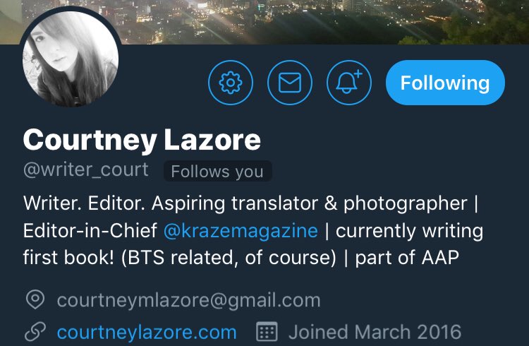 ARMY_PRESS's tweet photo. Welcome the newest member of AAP. Follow her on Twitter both @writer_court, check out @krazemagazine &amp; her @BTS_twt specific tumblr page https://t.co/bChQ00ifYv https://t.co/fxAIASpQWu