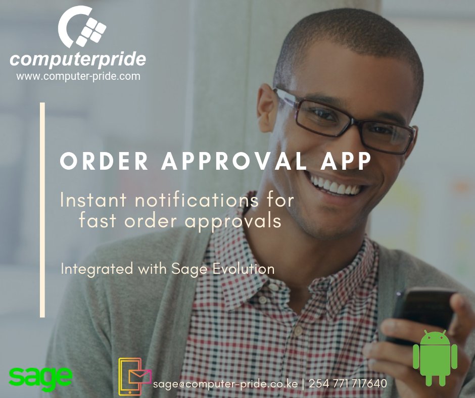 ComputerprideB's tweet image. The Order Approval #Android App is integrated with #Sage Evolution.
The App that streamlines the order approval process and ensures, quick release of documents while enhancing #productivity.
#FreeTeaSession
#TakeControlOfYourOrderApprovalProcess
