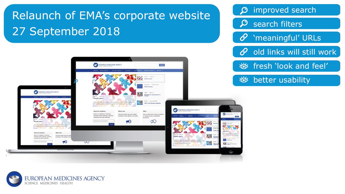 EMA_News's tweet photo. We will launch a new version of our corporate website (https://t.co/h6nXXGjvkL) on 27 September 2018: https://t.co/GBAiSUU7v9 https://t.co/9jxioid9NQ