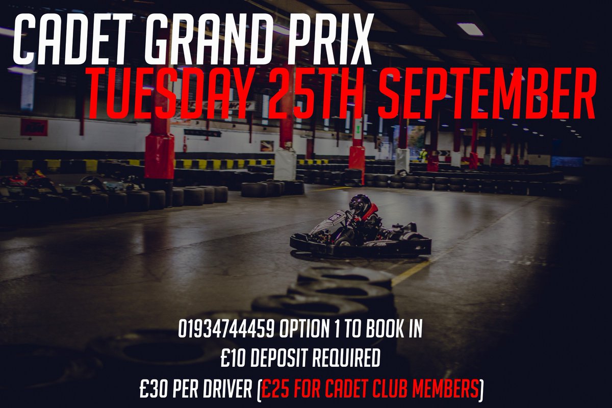 🏁CADET GP TOMORROW🏁

TOMORROW is our Cadet Grand Prix! Are you thinking of coming? It's £30 per driver, unless you're in Cadet Club then it's just £25.

01934744459 option 1 to book in. 
#kart #karting #gokart #gokarting #cadet #grandprix #racing #swk #southwestkarting #cheddar