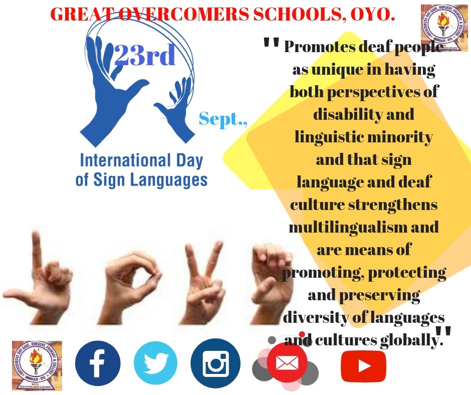 OvercomersOyo's tweet image. As you count your language significant, the use of sign language is significant.
#WORLDSIGNLANGUAGEDAY
#GREATOVERCOMERSSCHOOLSOYO