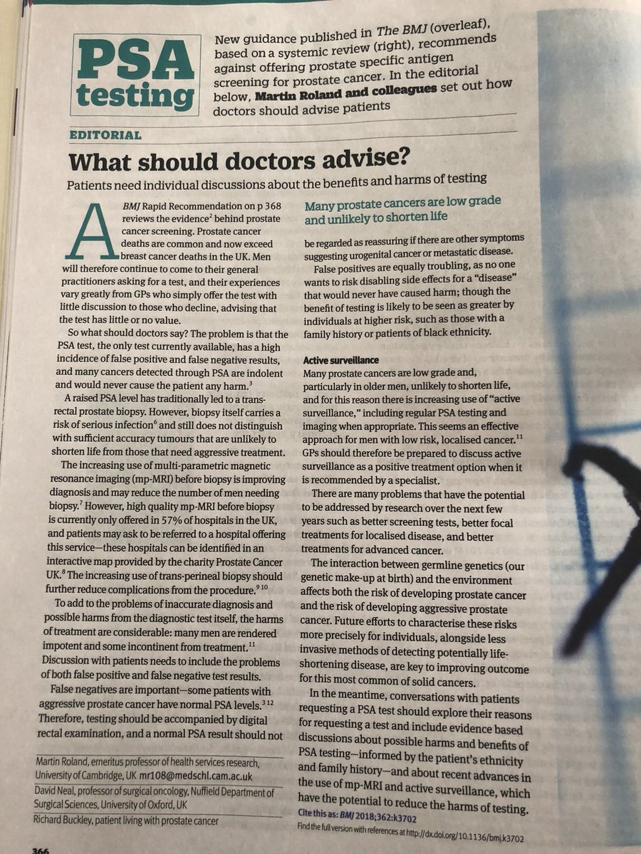 DrGregorSmith's tweet image. Helpful series of articles on #PSAscreening in this week’s @bmj_latest - an area where developing shared understanding and shared decision making is particularly important. #realisticmedicine