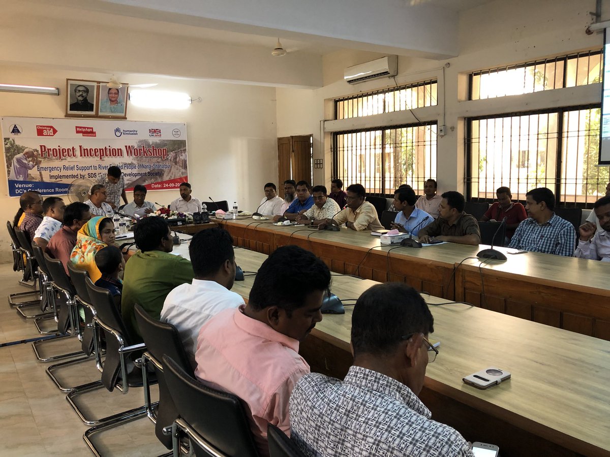 With <a href="/StartNetwork/">Start Network</a>, <a href="/helpage/">HelpAge International</a>, <a href="/HI_UK/">Humanity & Inclusion UK</a> we are bringing emergency relief support for river eroded people of Shariatpur. Inception meeting with local govt going on now #StartFundBD