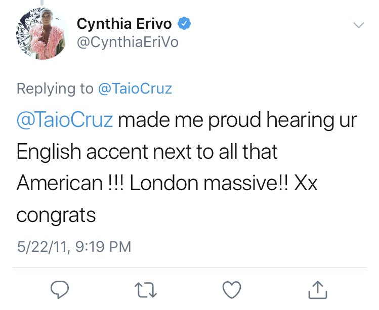 Speaking of specifics, Cynthia understands that specific Nigerian/African/Black Brit representation in more general (Black/mainstream/American) spaces is important – and a source of pride.