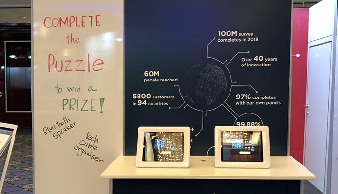 DynataGlobal's tweet photo. If you're attending @ESOMAR today, stop by stand 50 to assemble our puzzle for a chance to win a prize! #ESOMAR https://t.co/wbzDuHTcR3