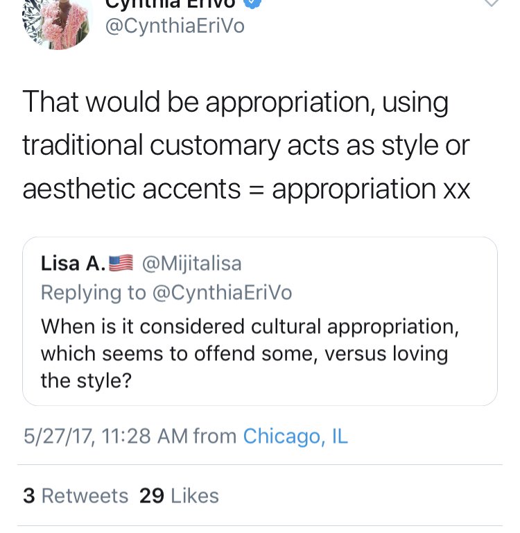 She routinely calls out cultural appropriation and blurred cultural lines – when it’s convenient. She grasps what is universal and transcendent, and what is specific.