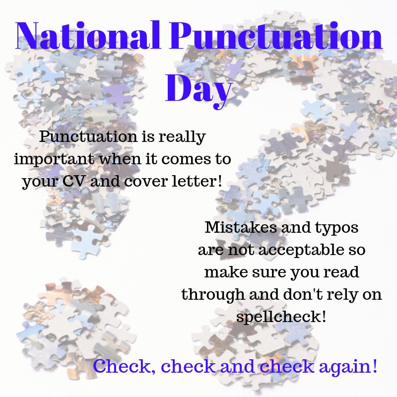 Inspiredjobs's tweet image. Today is #NationalPunctuationDay so we thought we would share some tips about punctuation in your CV and Cover Letter! #checkcheckcheck #jobsinpublishing #workinpublishing