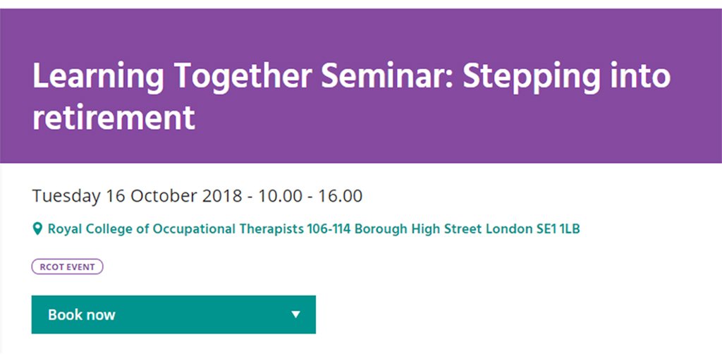 RCOT_CYPF's tweet image. RT @theRCOT: Soon to retire, or know someone who is? Don't miss our Learning Together Seminar: Stepping into retirement. ow.ly/exKW30kTWAP  #RCOTLearning18