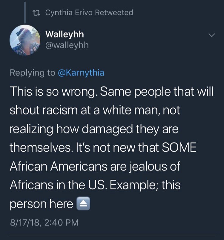 She seems to only note African-Americans as a distinct group when she perceives them as doing something negative (against Africans), like being “jealous” or “mad” or “ghetto.”She judges, debates, denies, dismisses and, ultimately, disrespects.