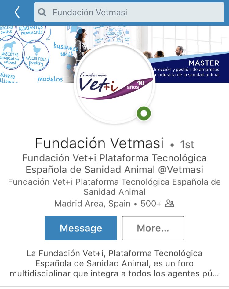 ¿Tienes Linkedin? Sigue a la Fundación <a href="/Vetmasi/">Fundación Vet+i</a> en la red linkedin para conocer las oportunidades laborales en I+D+i en #sanidadanimal y Formación #animalhealth #10AÑOSVetmasi
