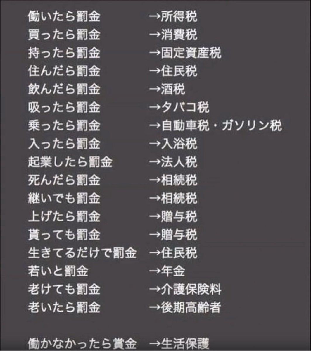 カリキ 歌い手として活動中 Twitterren 税金は支払わなければならない物だけども これを見ると考えさせられる 唯一生活保護だけが賞金ってなってるのが何とも