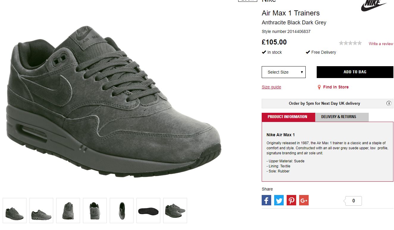 nike air max 1 anthracite black dark grey
