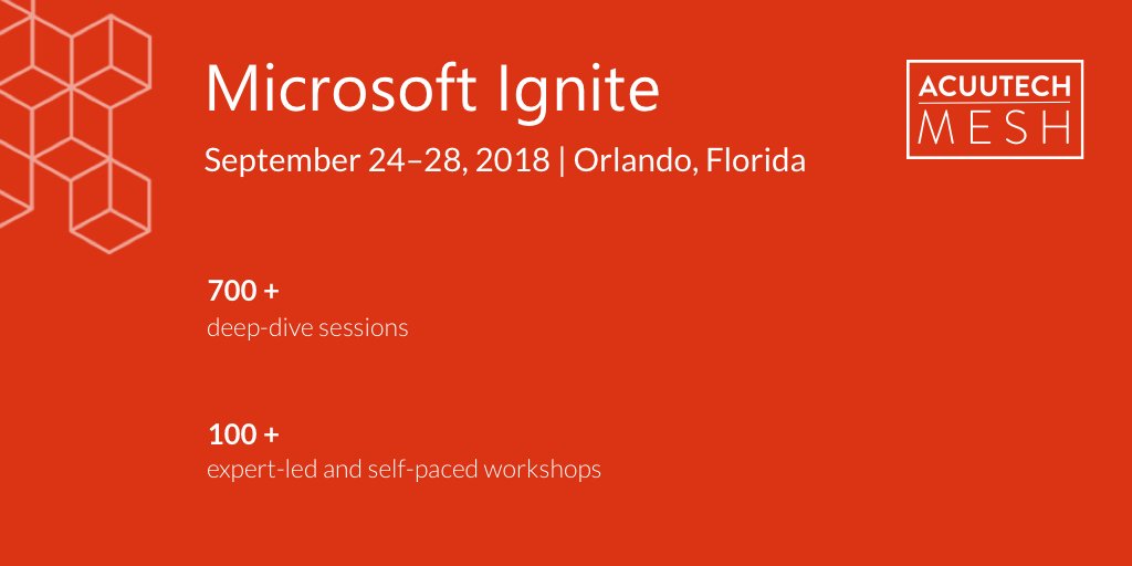 14.45 GMT tomorrow at Ignite, we are presenting a session on the MESH platform. Join us there or stream the session live.

myignite.techcommunity.microsoft.com/sessions/67105…

#MSIgnite #hyperconverged #AcuutechMESH #Orlando2018