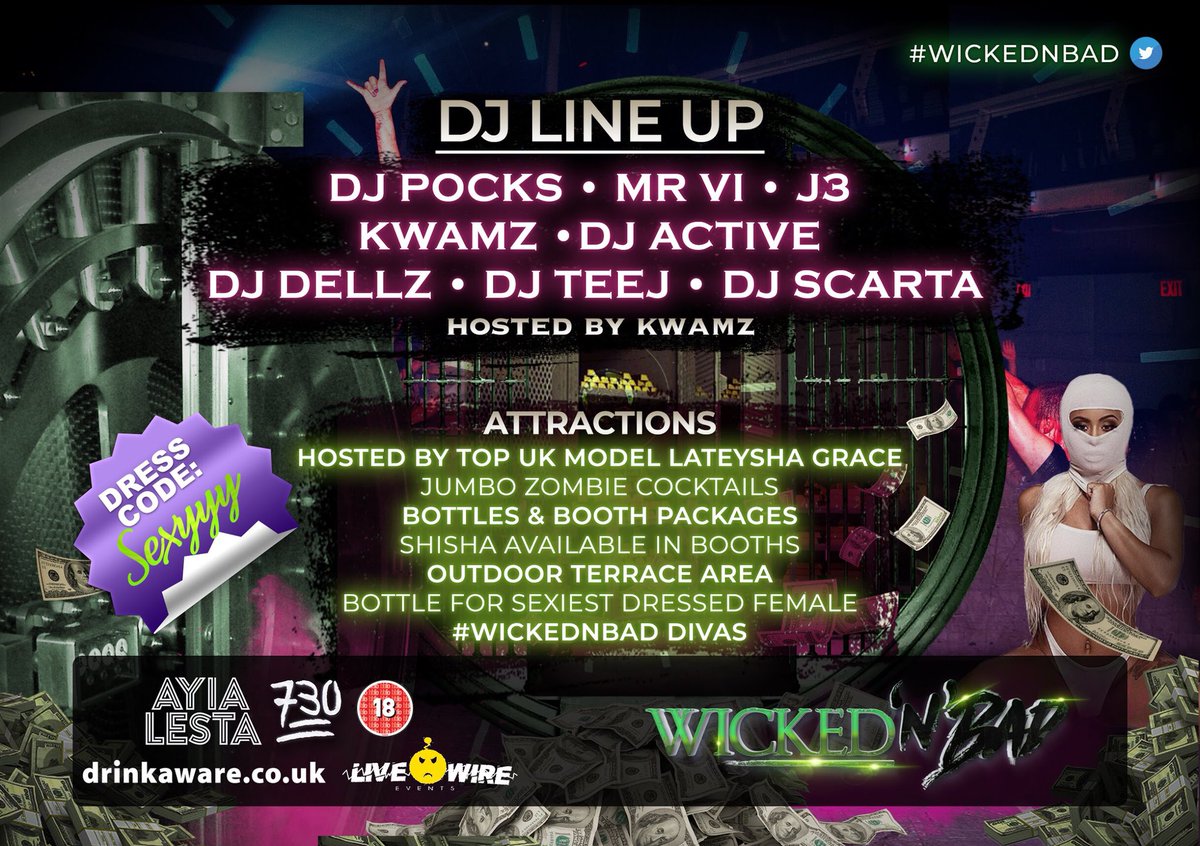 NM_Ents's tweet photo. Tonight @livewirevents gives u a different experience in a new venue🍹#WickedNBad

Very limited amount of tickets left, grab them nowww‼️

https://t.co/Ibw3WKjWwi https://t.co/QaFDlnnBnz