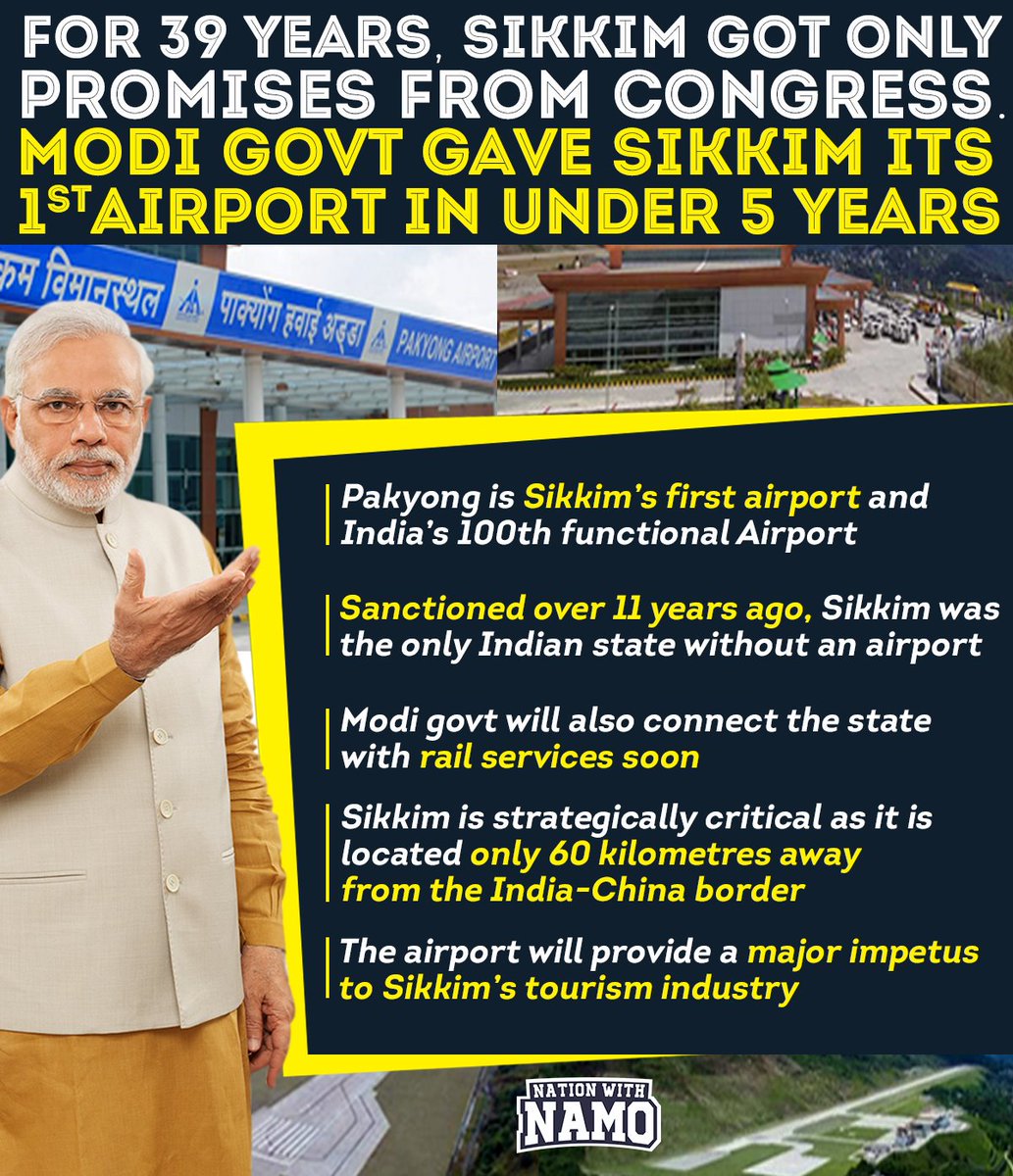 ind_compass's tweet photo. Sikkim is such a critical state from a national security standpoint remained without air and rail connectivity for decades.
#PakyongAirport #4yearsofmodigovt https://t.co/jPxPZQAu0H