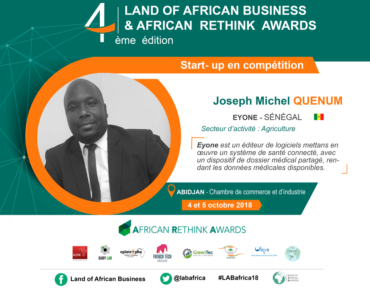 LABafrica's tweet photo. @JosephQuenum sera présent au #ARA du 4 et 5 octobre pour représenter la startup @Eyone_ets  ainsi que Djibrilla Seyni Souley pour FoyerTech.
Pour savoir qui remportera la compétition, inscrivez-vous ici: https://t.co/vBHvdGvm8F
#Startup #Digital #Innovation #Afrique #LABafrica18 https://t.co/8sjF6qjQRN